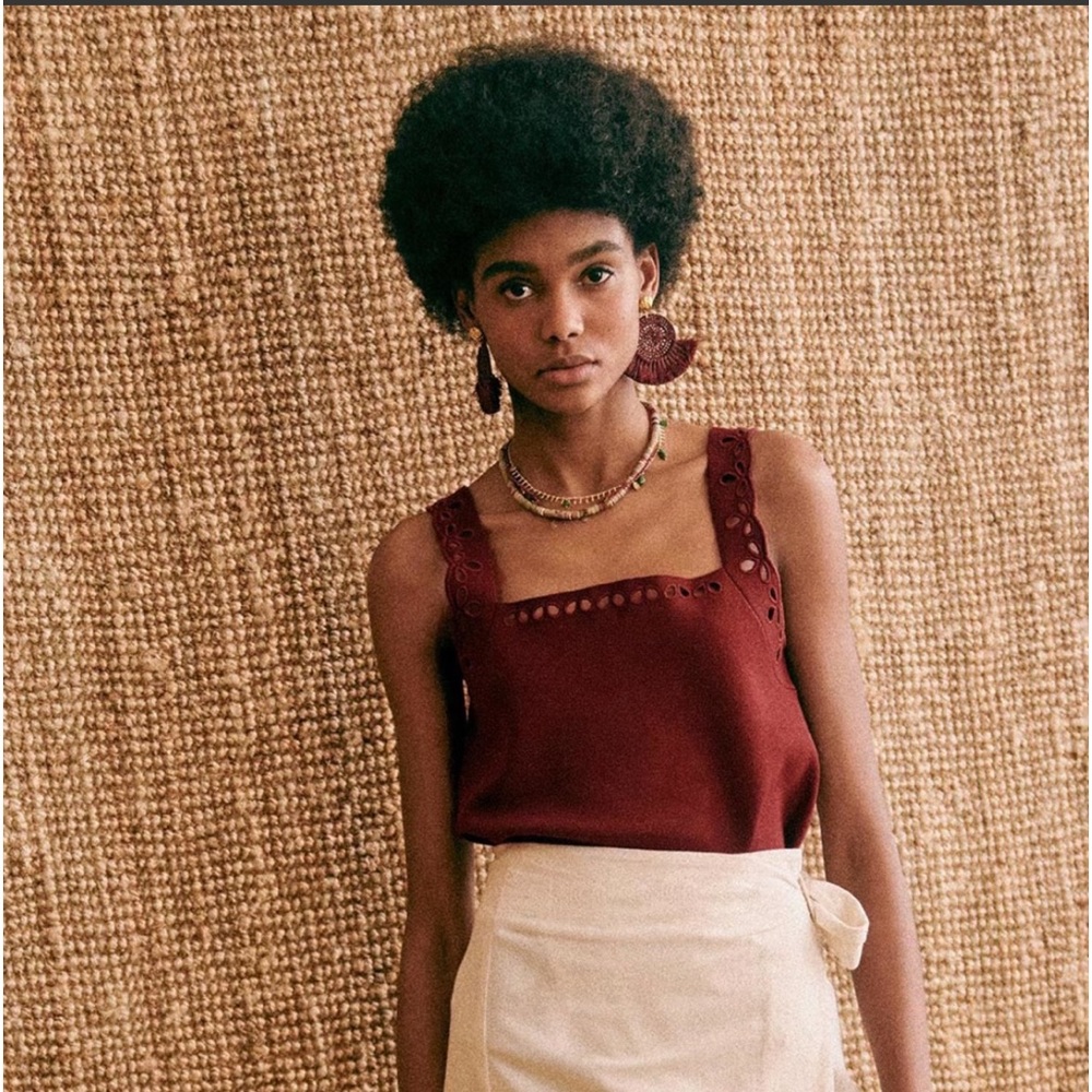 Sezane Melisse Top in Burgundy Sz S